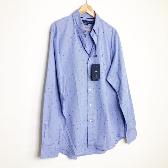 Ralph Lauren, blue print logo, stretch performance button down shirt - Picture 7 of 11